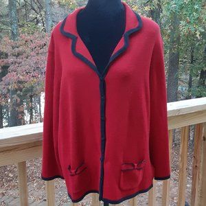 Worthington - Red and Black Trimmed Cardigan